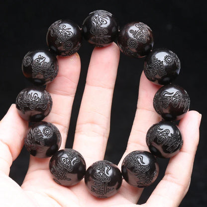 Valentines Gifts For Him Ebony Beaded Buddhist Mantra Bracelet 20Mm
