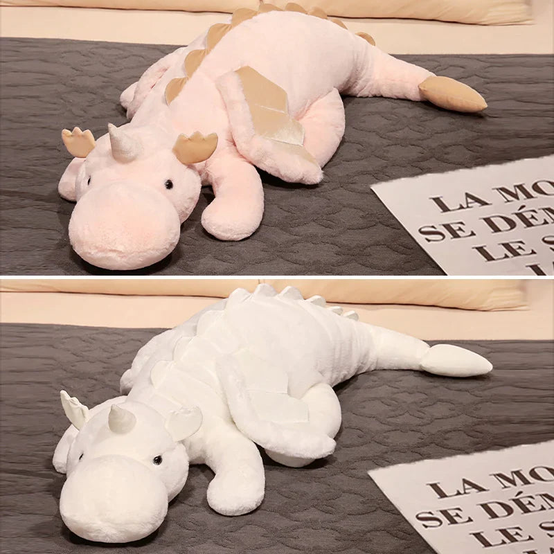 Giant White Dragon Plush Pillow With Unicorn Horn Wings