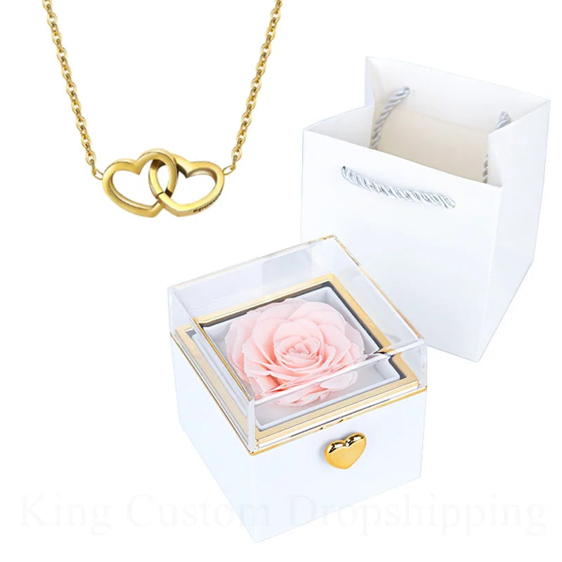 Magic Rose Gift Box Double Heart Name Necklace Valentine'S Day