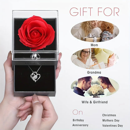 Rose Gift Box With Heart Pendant Necklace Valentine'S Day