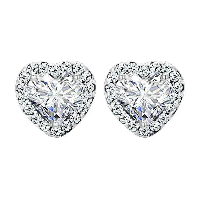 Valentines Gifts For Her Heart Zircon Stud Earrings 925 Silver