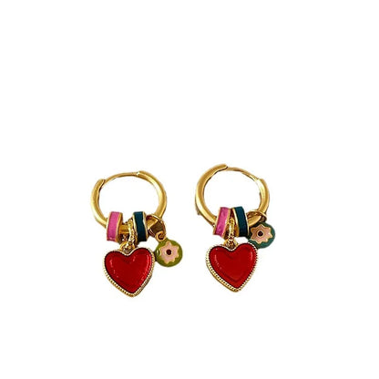 Gold Plated Hoop Earrings With Enamel Heart Charms Valentines Gifts For Her