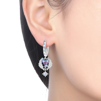 Valentines Gifts For Her 925 Silver Wing Heart Drop Earrings
