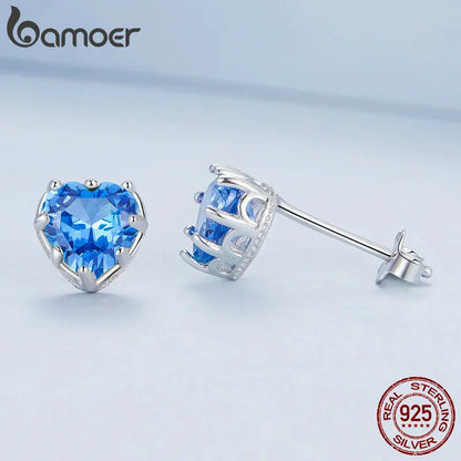 Valentines Gifts For Her Sterling Silver Heart Birthstone Stud Earrings