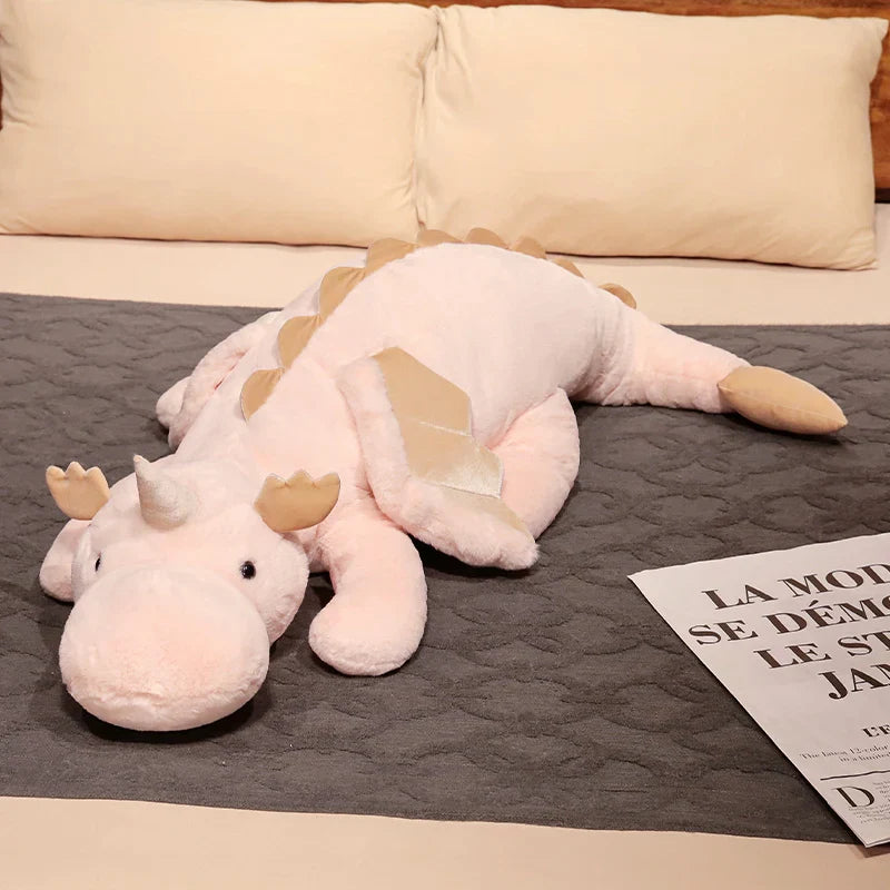 Giant White Dragon Plush Pillow With Unicorn Horn Wings