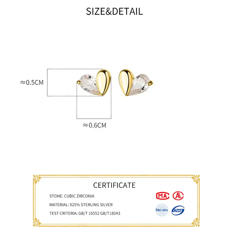 Valentines Gifts For Her 925 Sterling Silver Zircon Heart Stud Earrings