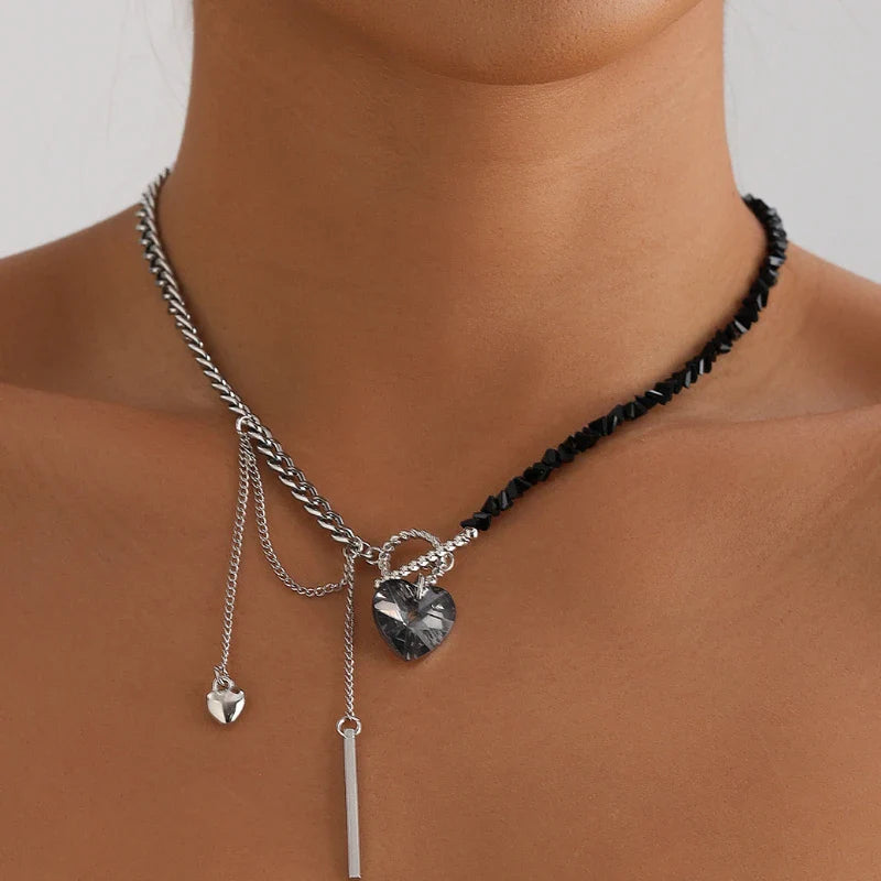 Glass Heart Bead Collarbone Chain Necklace Valentine'S Day