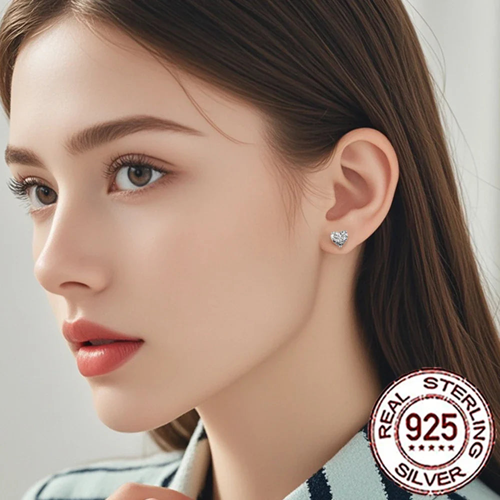 Valentines Gifts For Her 925 Silver Heart Zircon Stud Earrings