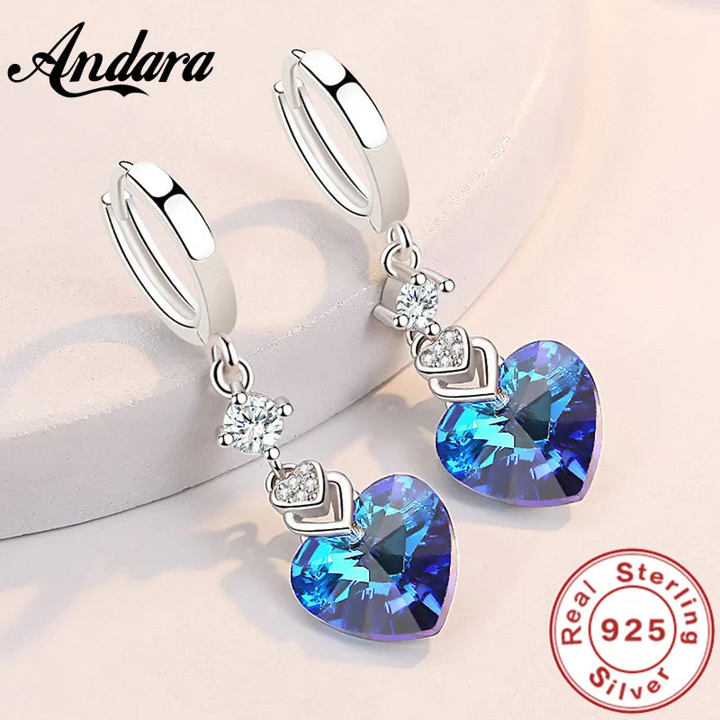 Valentines Gifts For Her Sterling Silver Blue Heart Drop Earrings