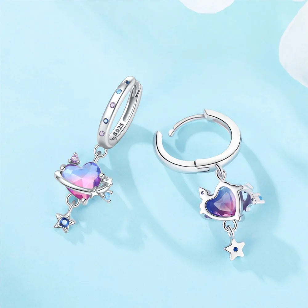 Valentines Gifts For Her S925 Silver Heart Drop Earrings Zircon