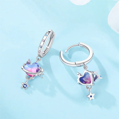 Valentines Gifts For Her S925 Silver Heart Drop Earrings Zircon