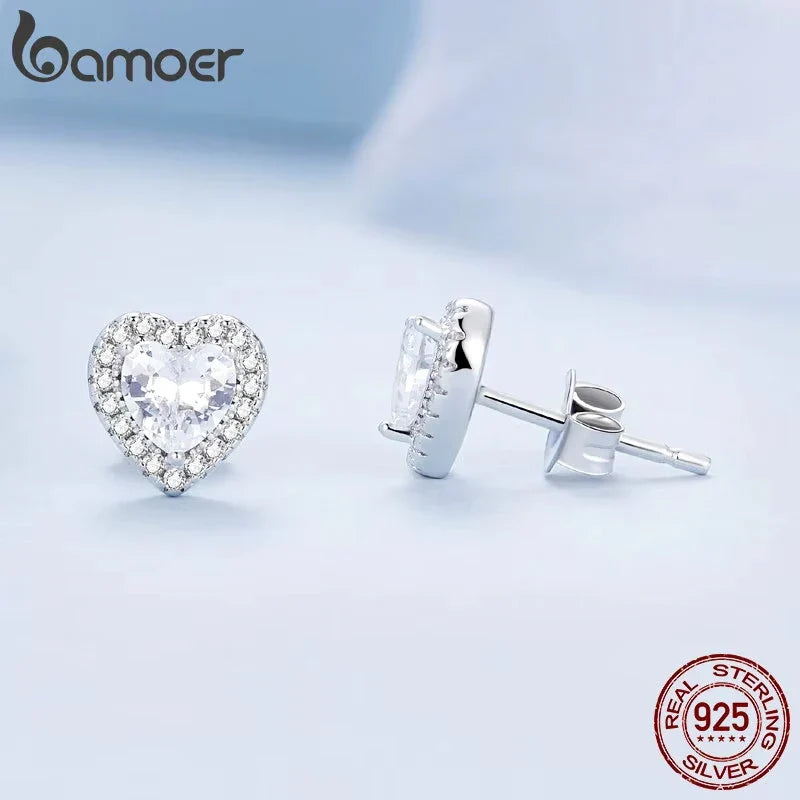 Valentines Gifts For Her Heart Zircon Stud Earrings 925 Silver