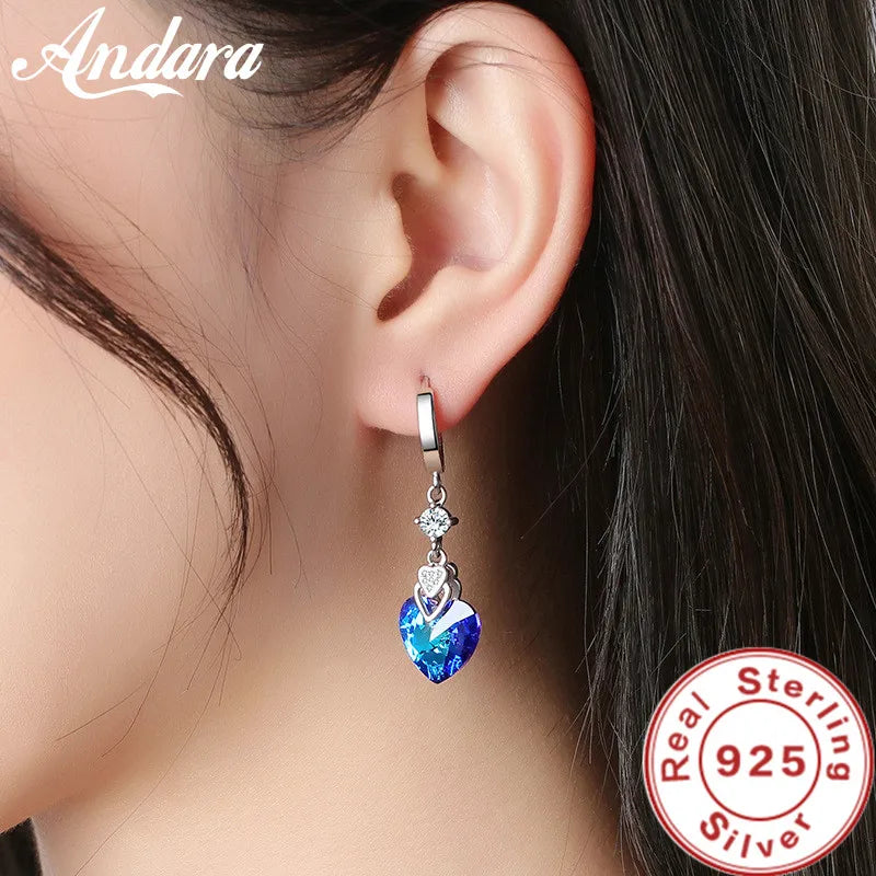 Valentines Gifts For Her Sterling Silver Blue Heart Drop Earrings