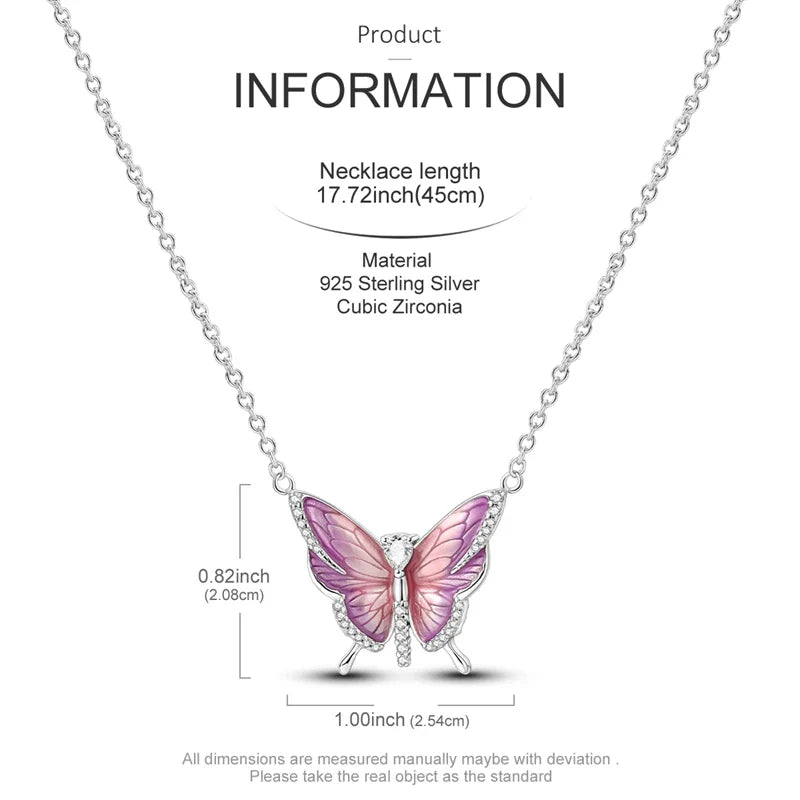 925 Sterling Silver Heart Butterfly Zircon Necklace Valentine'S Day