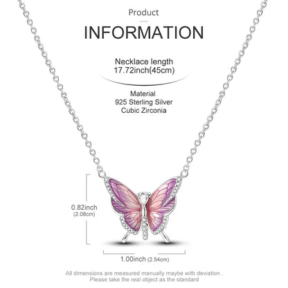 925 Sterling Silver Heart Butterfly Zircon Necklace Valentine'S Day