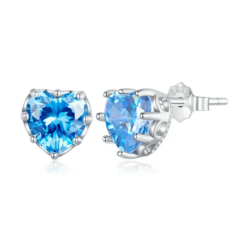 Valentines Gifts For Her Sterling Silver Heart Birthstone Stud Earrings