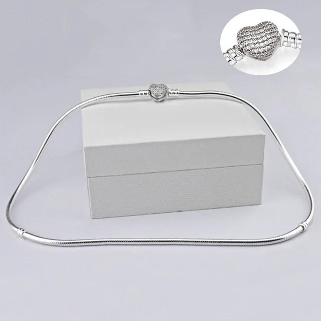 Heart Snake Chain 925 Silver Beads Choker Necklace Valentine'S Day