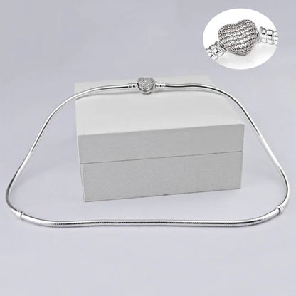 Heart Snake Chain 925 Silver Beads Choker Necklace Valentine'S Day