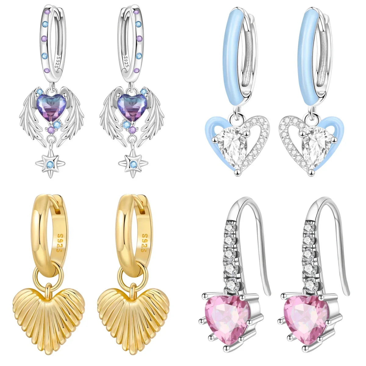 Valentines Gifts For Her 925 Silver Heart Wing Drop Earrings