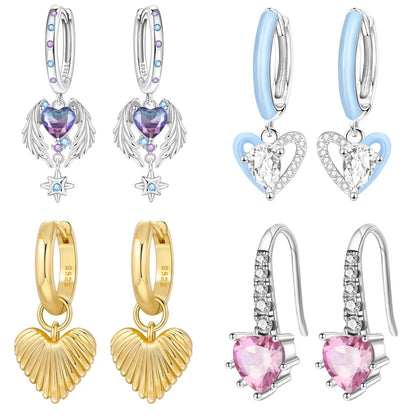 Valentines Gifts For Her 925 Silver Heart Wing Drop Earrings