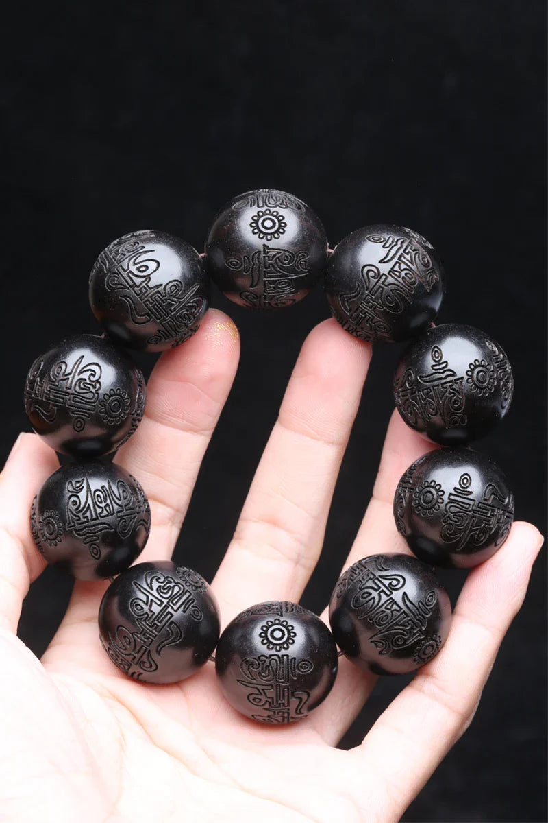 Valentines Gifts For Him Ebony Beaded Buddhist Mantra Bracelet 20Mm