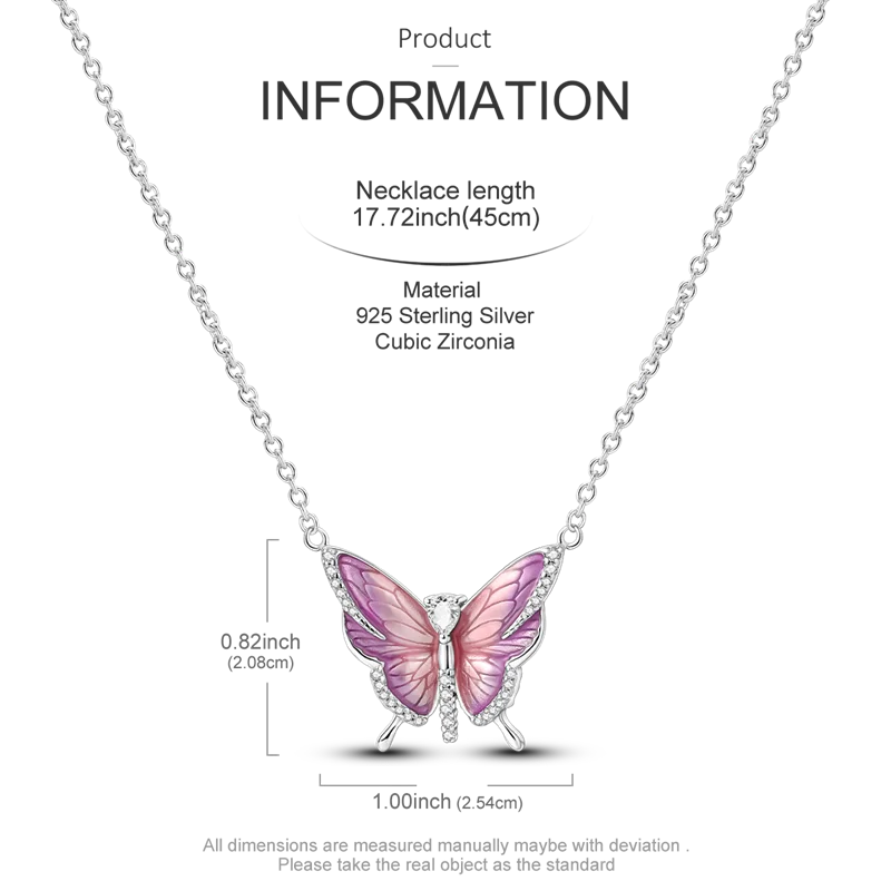 925 Sterling Silver Heart Butterfly Zircon Necklace Valentine'S Day