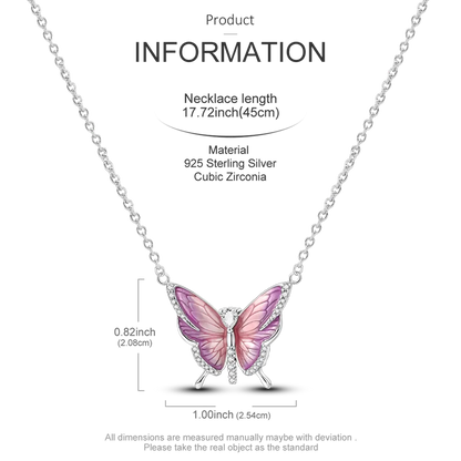 925 Sterling Silver Heart Butterfly Zircon Necklace Valentine'S Day