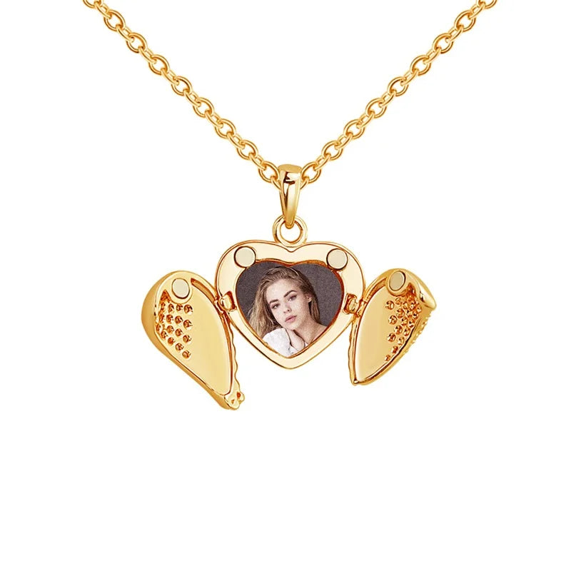 Personalized Heart Locket Photo Necklace Valentine'S Day Pendant