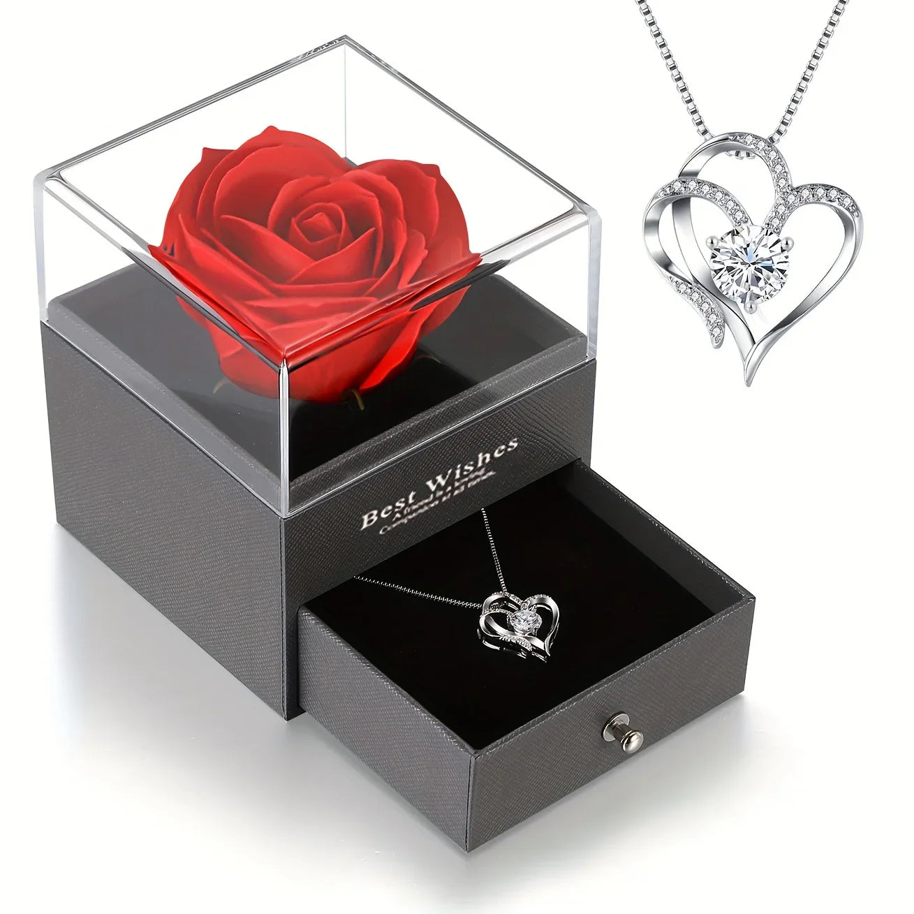 Rose Gift Box With Heart Pendant Necklace Valentine'S Day