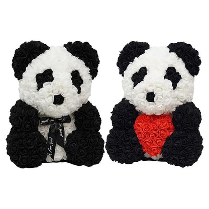 25Cm Rose Bear Panda Flower Teddy With Heart Or Bowtie