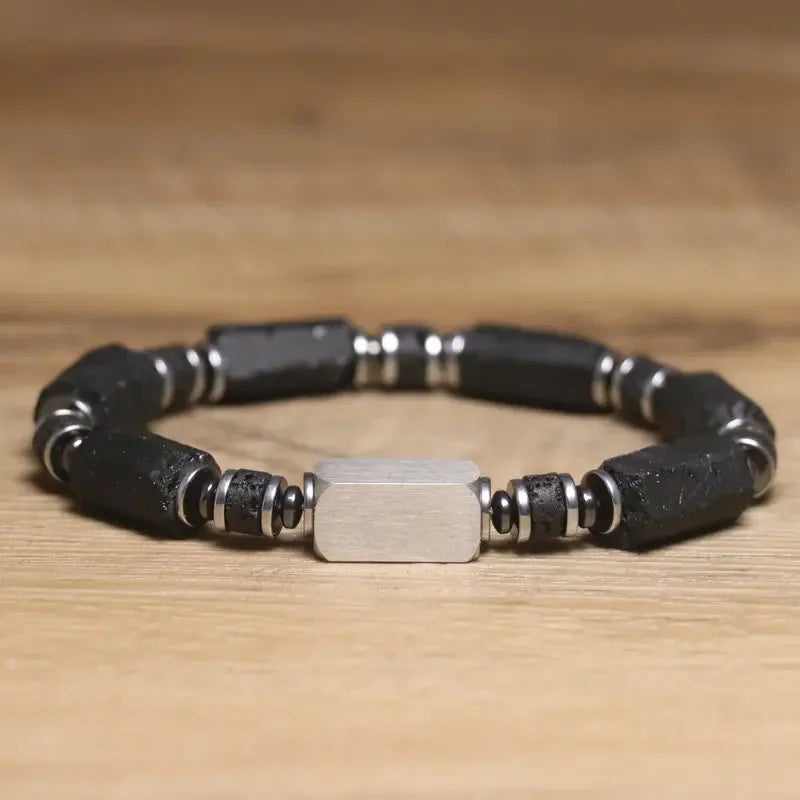 Valentines Gifts For Him Black Tourmaline Beaded Bracelet Adjustable Unisex