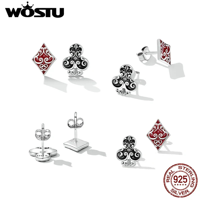 Valentines Gifts For Her 925 Sterling Silver Poker Heart Stud Earrings