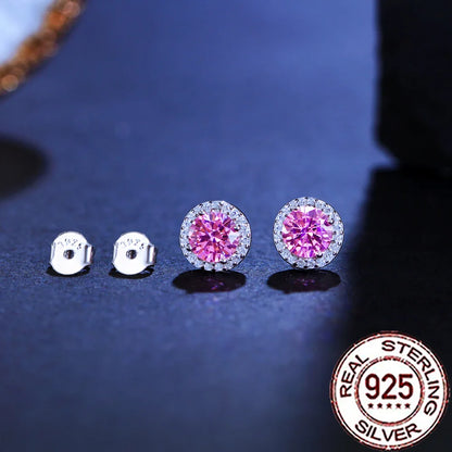 Valentines Gifts For Her 925 Silver Pink Zircon Heart Stud Earrings