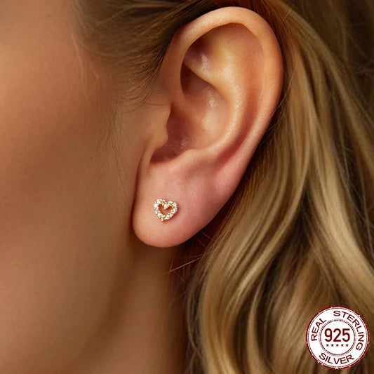 Valentines Gifts For Her 925 Sterling Silver Heart Cz Stud Earrings