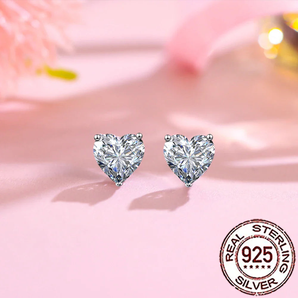 Valentines Gifts For Her 925 Silver Heart Zircon Stud Earrings