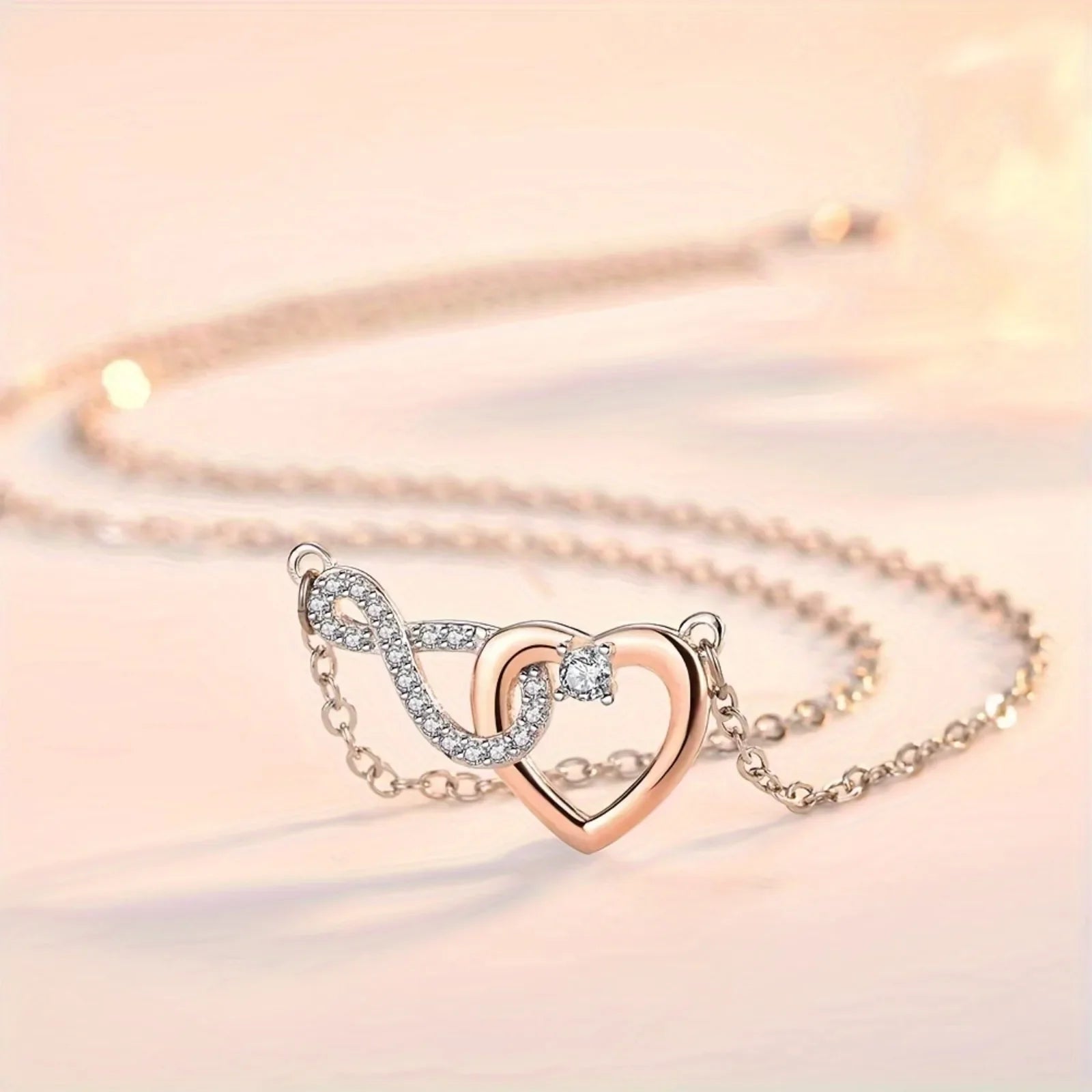 Infinity Heart Pendant Necklace Valentine'S Day Gift With Box