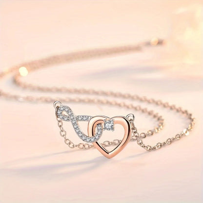 Infinity Heart Pendant Necklace Valentine'S Day Gift With Box
