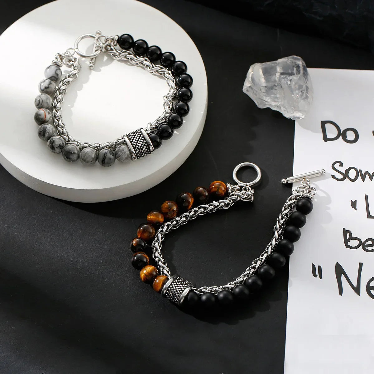 Valentines Gifts For Him Tiger Eye Beaded Stainless Steel Bracelet