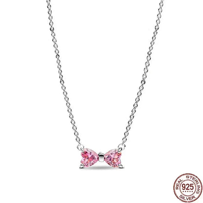 925 Sterling Silver Heart Bowknot Pendant Necklace Valentine'S Day