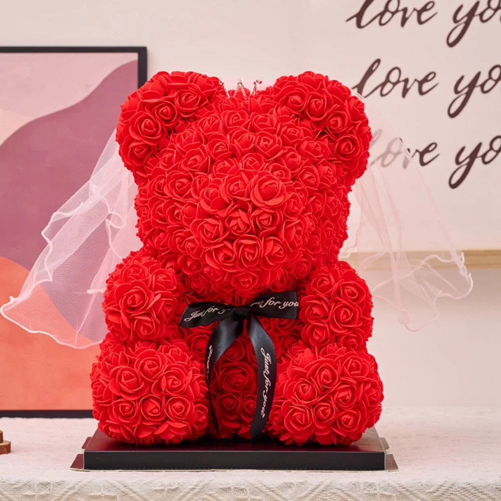 25Cm Artificial Rose Bear Romantic Gift For Anniversary Birthday