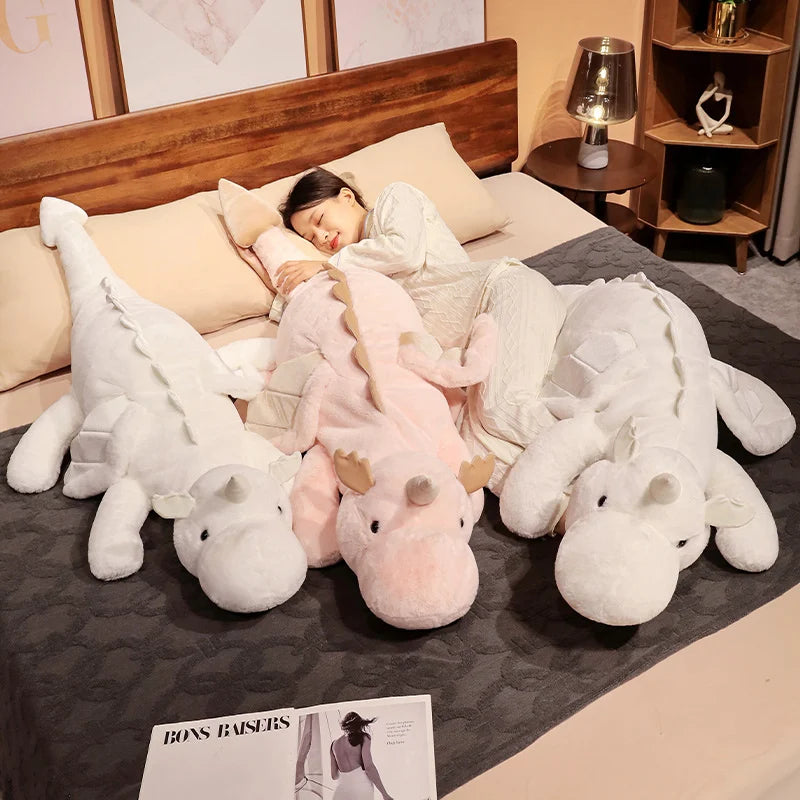 Giant White Dragon Plush Pillow With Unicorn Horn Wings