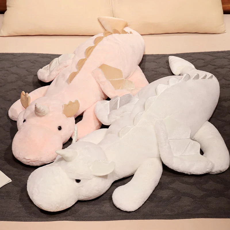 Giant White Dragon Plush Pillow With Unicorn Horn Wings