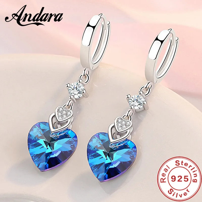 Valentines Gifts For Her Sterling Silver Blue Heart Drop Earrings