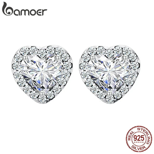 Valentines Gifts For Her Heart Zircon Stud Earrings 925 Silver