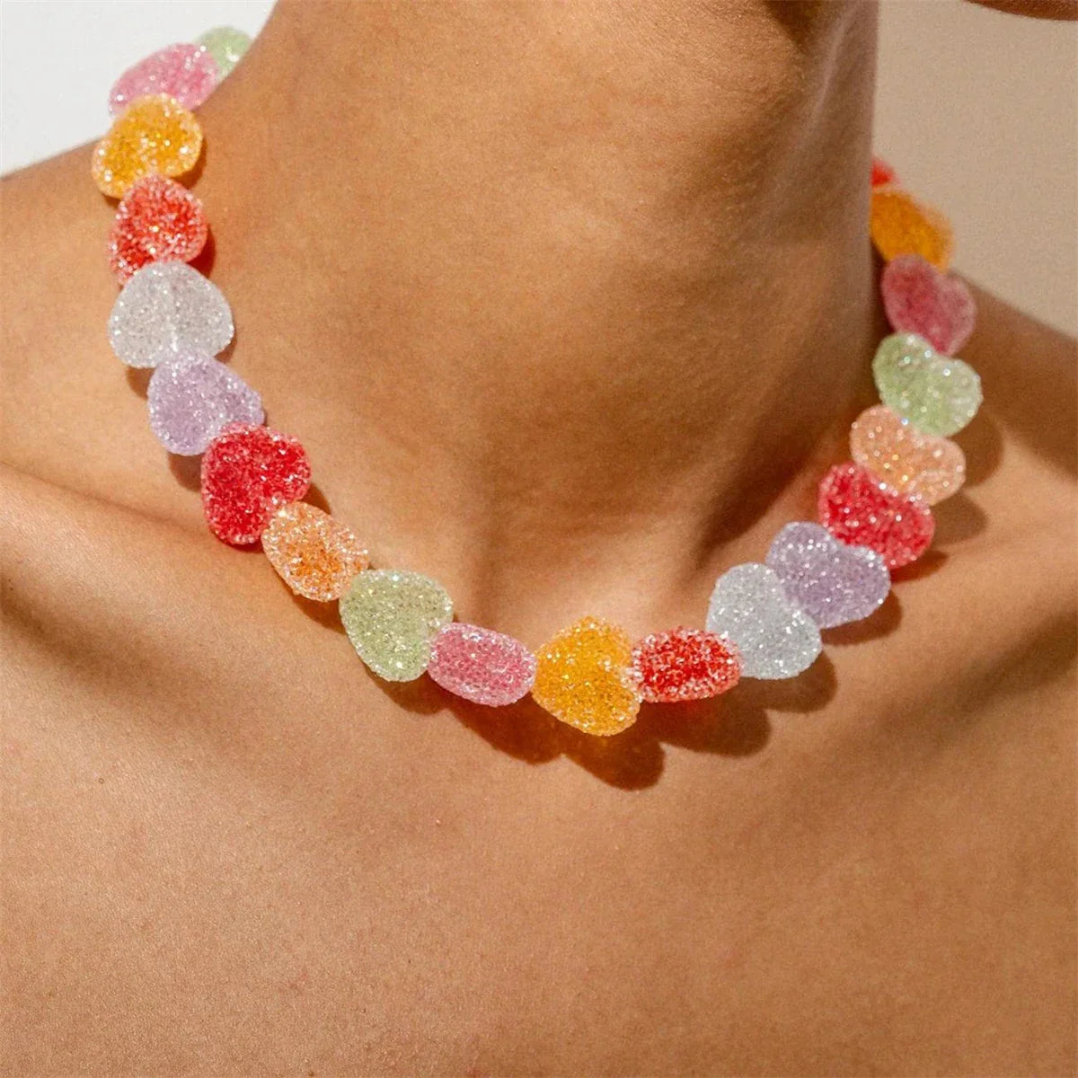 Colorful Heart Candy Choker Necklace Valentine'S Day Gift