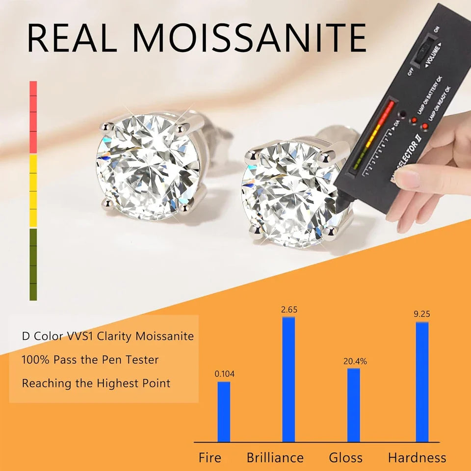 Valentines Gifts For Her Moissanite Stud Earrings 925 Sterling Silver Screwback