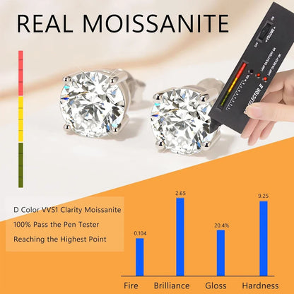 Valentines Gifts For Her Moissanite Stud Earrings 925 Sterling Silver Screwback