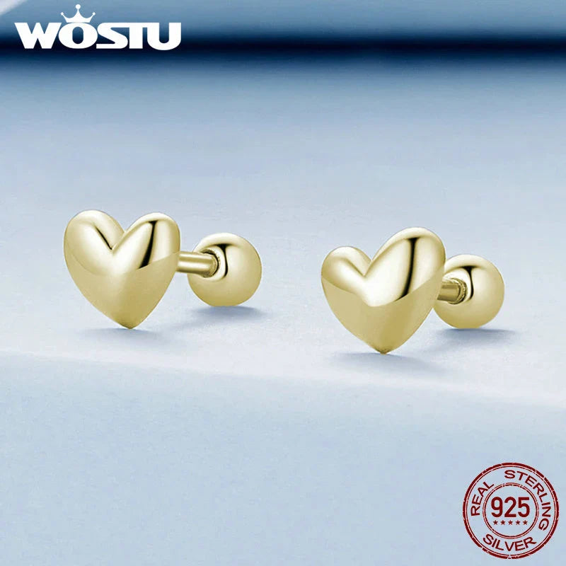 Valentines Gifts For Her 925 Sterling Silver Gold Heart Stud Earrings