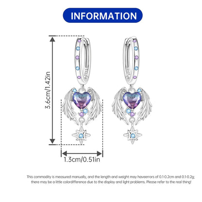 Valentines Gifts For Her 925 Silver Heart Wing Drop Earrings