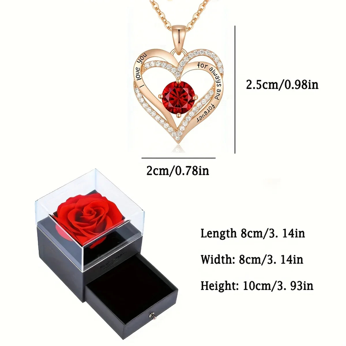 Luxury Heart Red Zircon Pendant Necklace Valentine'S Day Gift Set